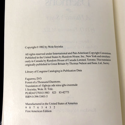Forest of a Thousand Daemons: A Hunter's Saga by D.O. Fagunwa [U.S. FIRST EDITION] 1983
