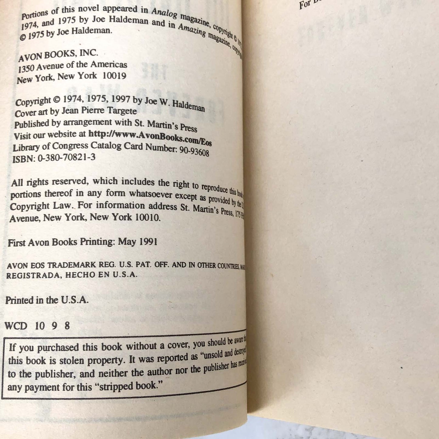 The Forever War by Joe Haldeman [1991 PAPERBACK] Avon • Eos