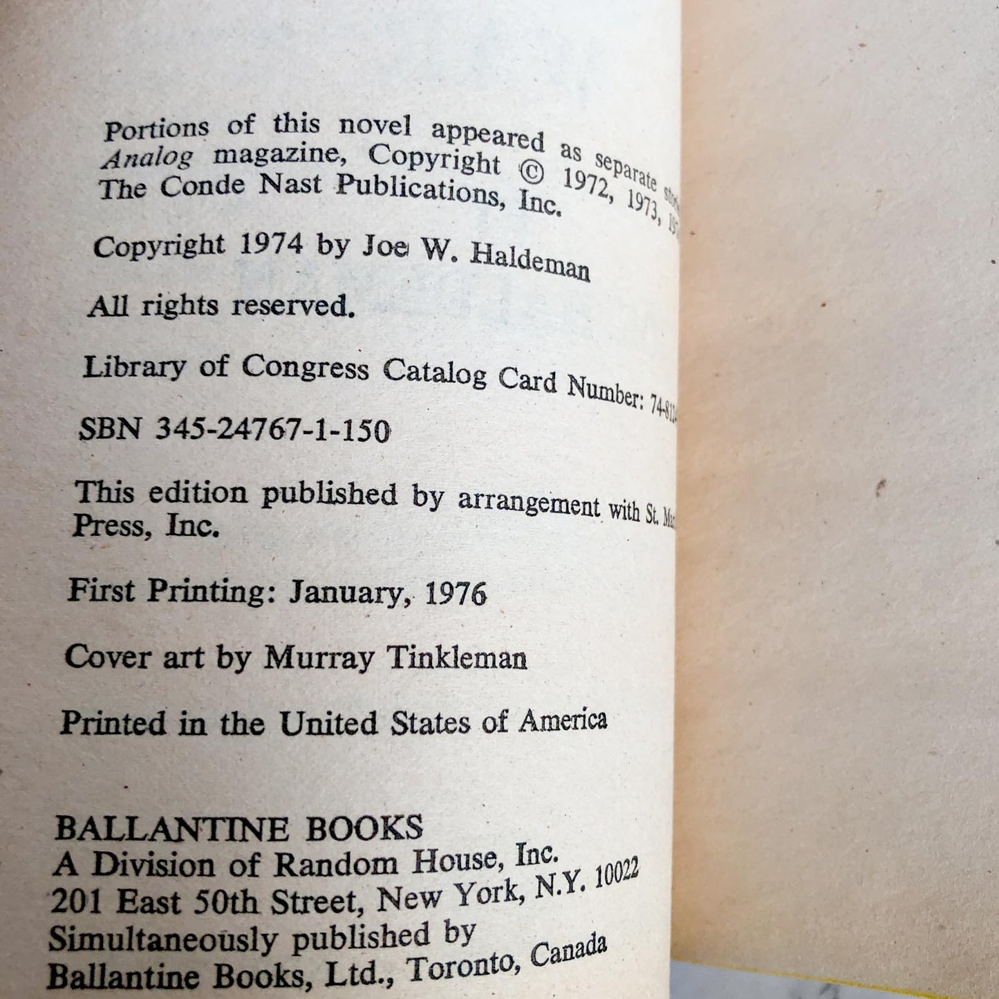 The Forever War by Joe Haldeman [FIRST PAPERBACK PRINTING] 1976