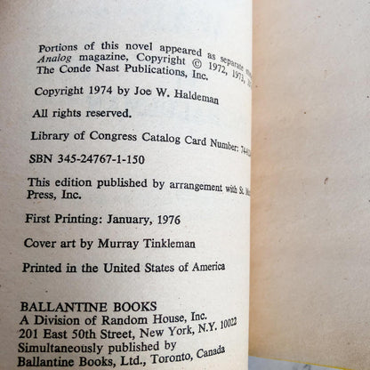 The Forever War by Joe Haldeman [FIRST PAPERBACK PRINTING] 1976