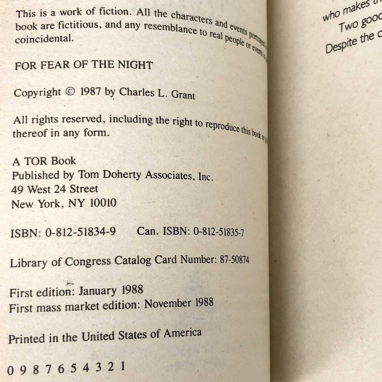 For Fear of the Night by Charles L. Grant [FIRST PAPERBACK PRINTING] 1988