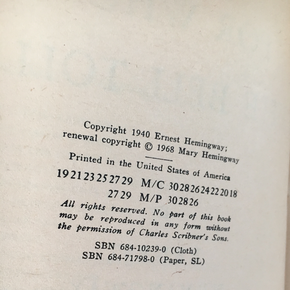 For Whom the Bell Tolls by Ernest Hemingway [TRADE PAPERBACK] 1968 • Scribner