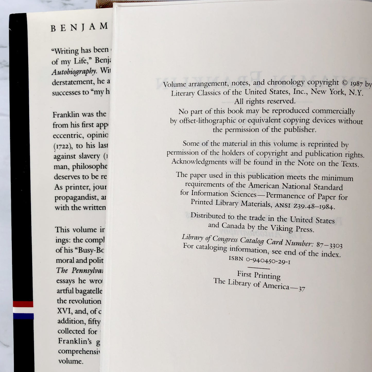 Benjamin Franklin: Writings [COLLECTOR'S EDITION OMNIBUS] 1987 • Library of America