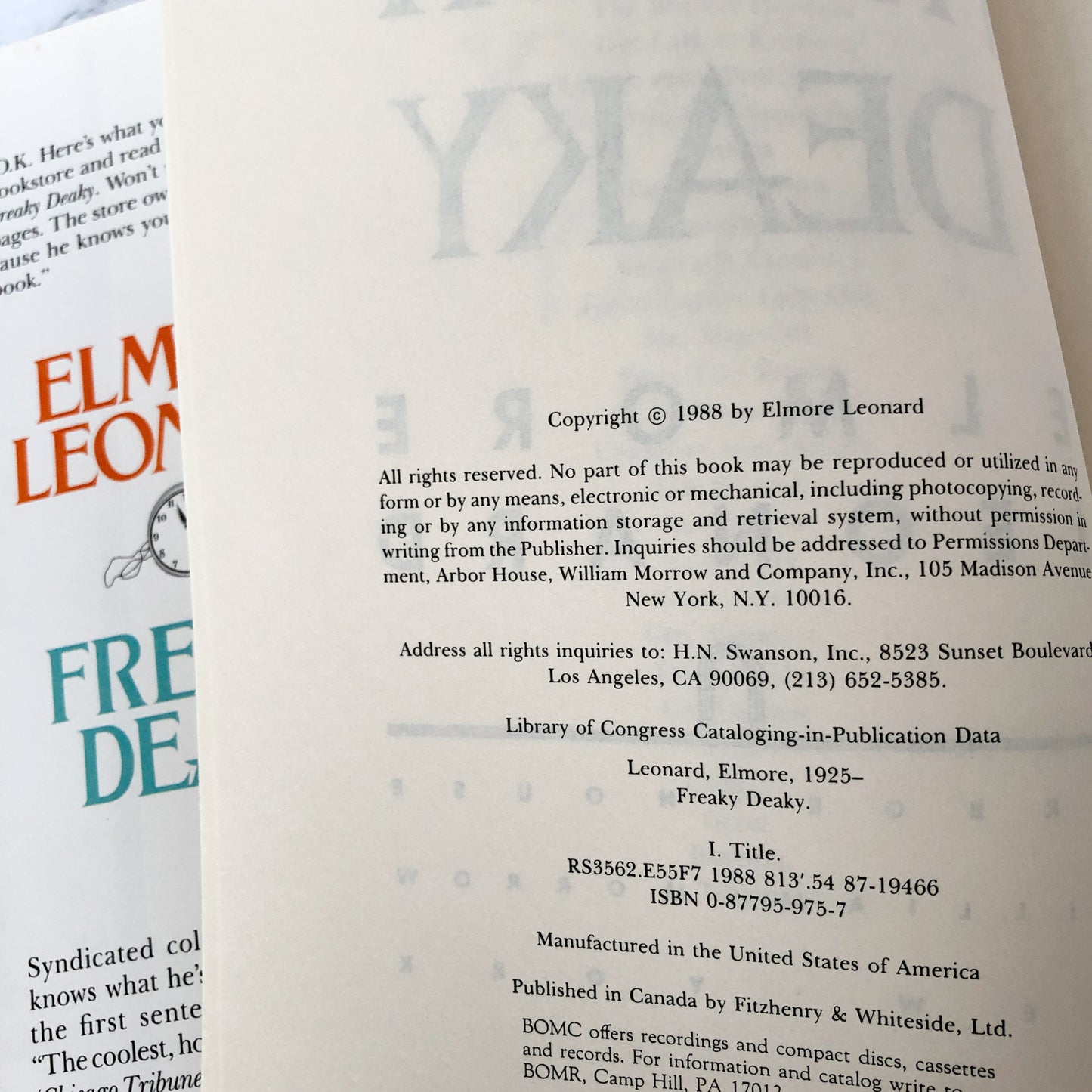 Freaky Deaky by Elmore Leonard [1988 HARDCOVER[