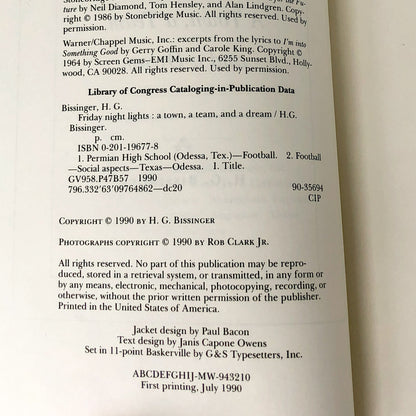 Friday Night Lights by H.G. Bissinger [FIRST EDITION • FIRST PRINTING] 1990