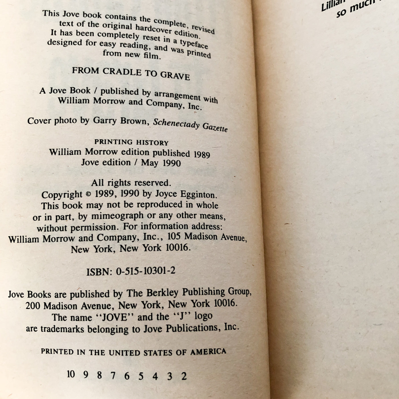 From Cradle to Grave by Joyce Egginton [1990 FIRST PAPERBACK EDITION]