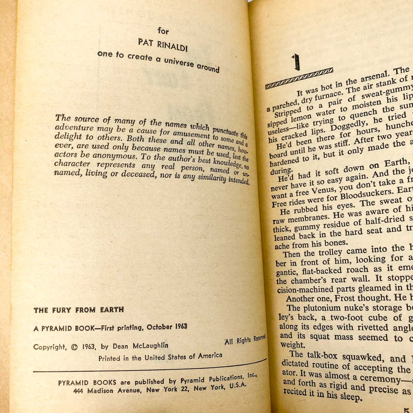 The Fury From Earth by Dean McLaughlin [FIRST EDITION PAPERBACK] 1963