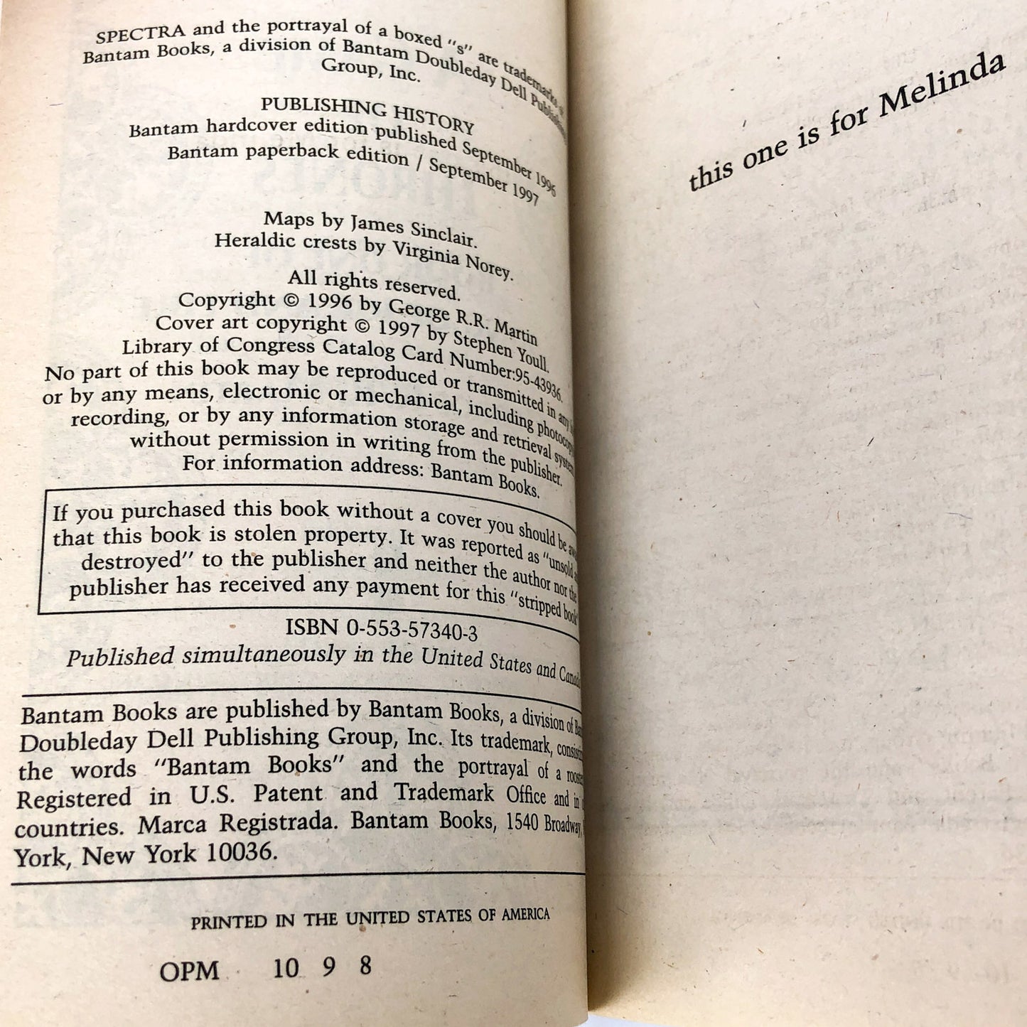A Game of Thrones by George R.R. Martin [FIRST PAPERBACK EDITION] 1997 • See Condition