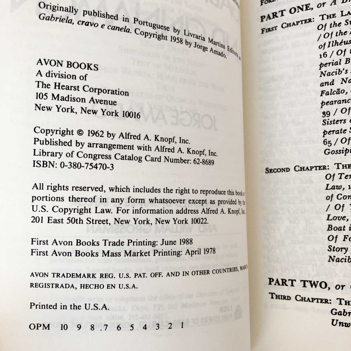 Gabriela, Clove and Cinnamon by Jorge Amado [TRADE PAPERBACK] 1988 • Avon Books