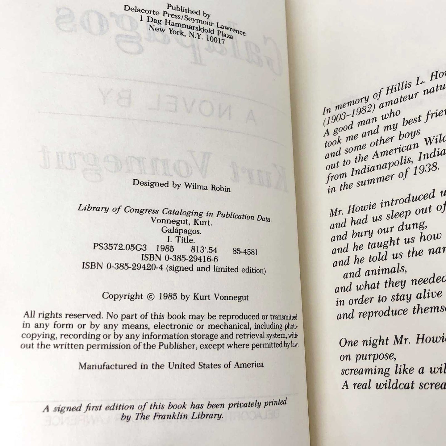 Galápagos by Kurt Vonnegut [FIRST EDITION • FIRST PRINTING] 1985