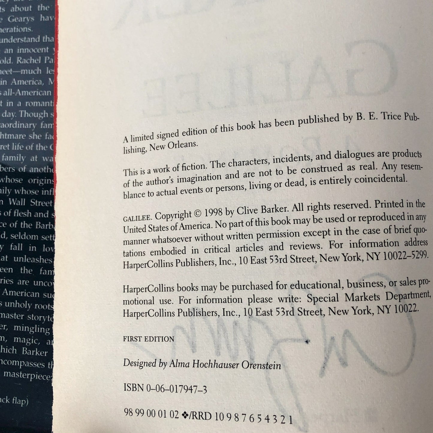 Galilee by Clive Barker SIGNED! [FIRST EDITION]