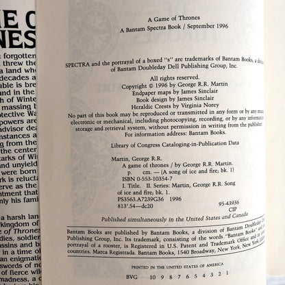 A Game of Thrones by George R.R. Martin [FIRST EDITION / FIRST PRINTING] 1996