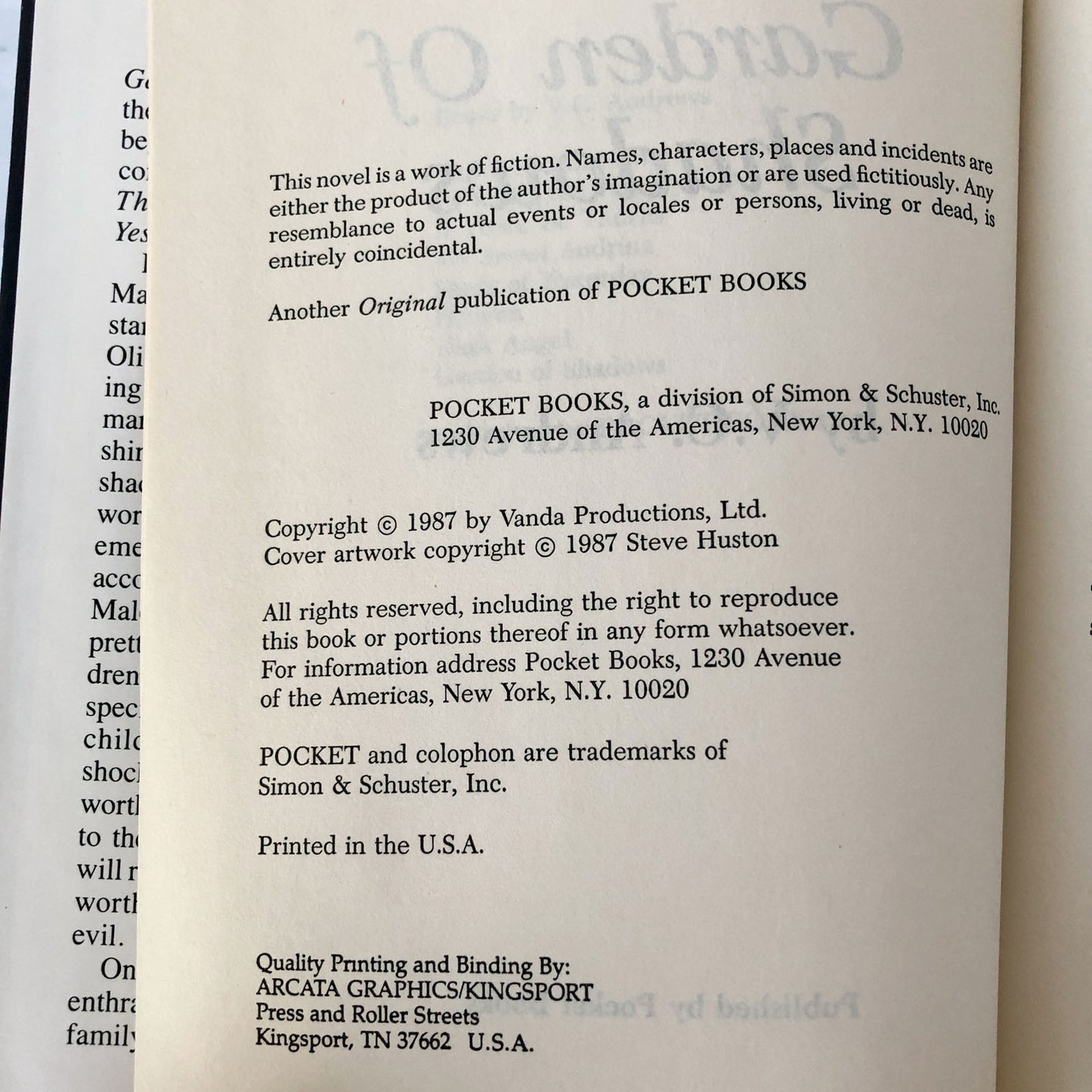 Garden of Shadows by V.C. Andrews [BOOK CLUB EDITION / 1987]