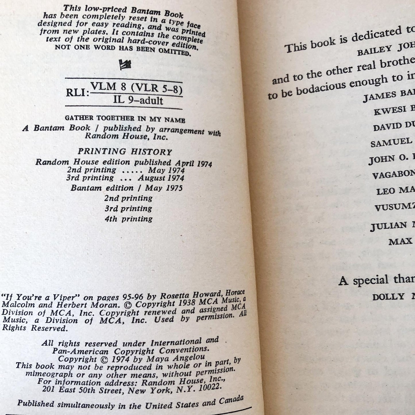 Gather Together in My Name by Maya Angelou [FIRST PAPERBACK EDITION / 1975]