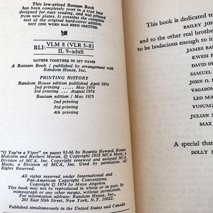Gather Together in My Name by Maya Angelou [FIRST PAPERBACK EDITION / 1975]
