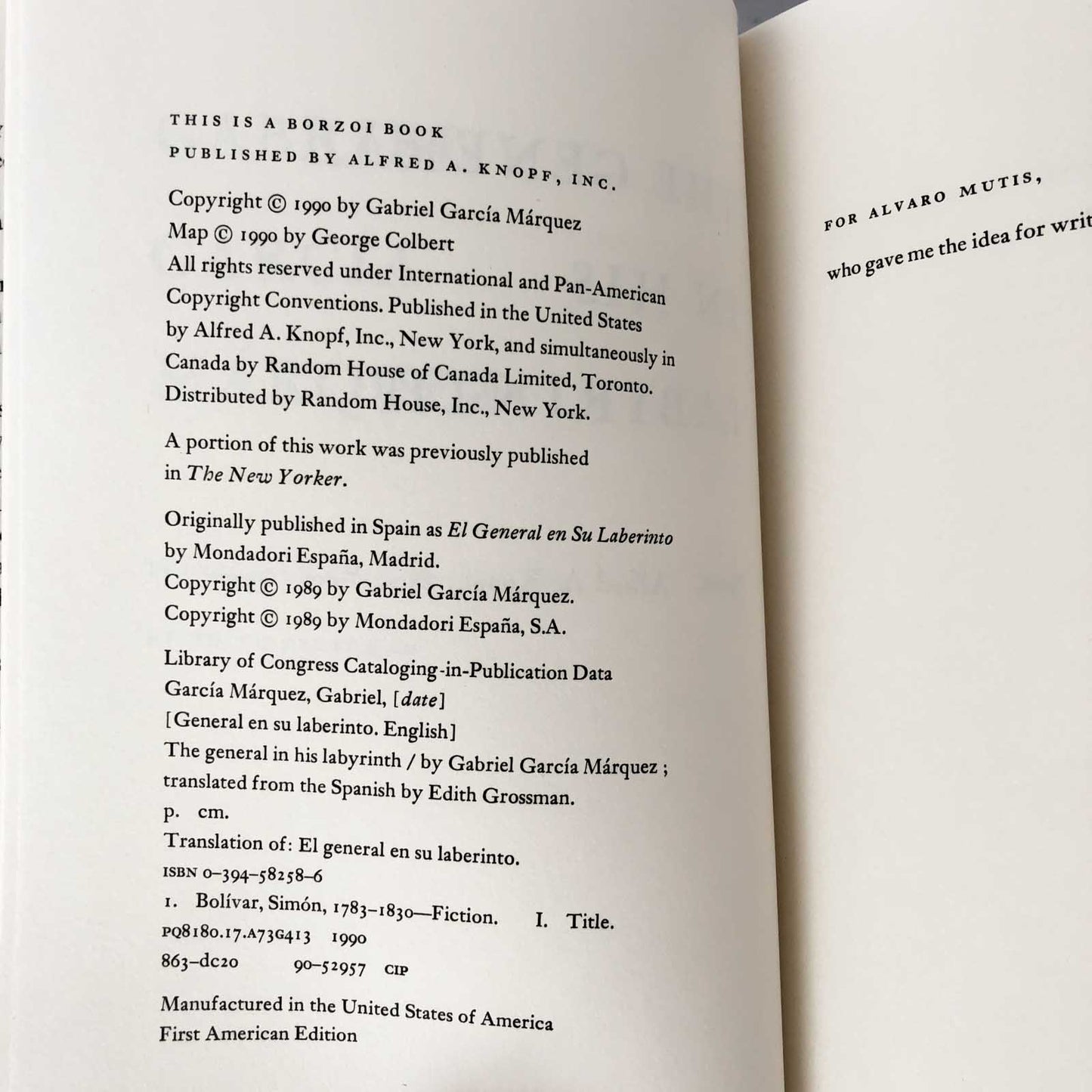 The General in His Labyrinth by Gabriel García Márquez [U.S. FIRST EDITION]