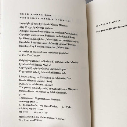 The General in His Labyrinth by Gabriel García Márquez [U.S. FIRST EDITION]