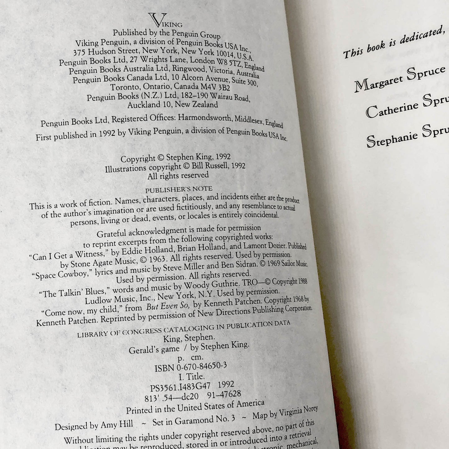 Gerald's Game by Stephen King [1992 HARDCOVER]