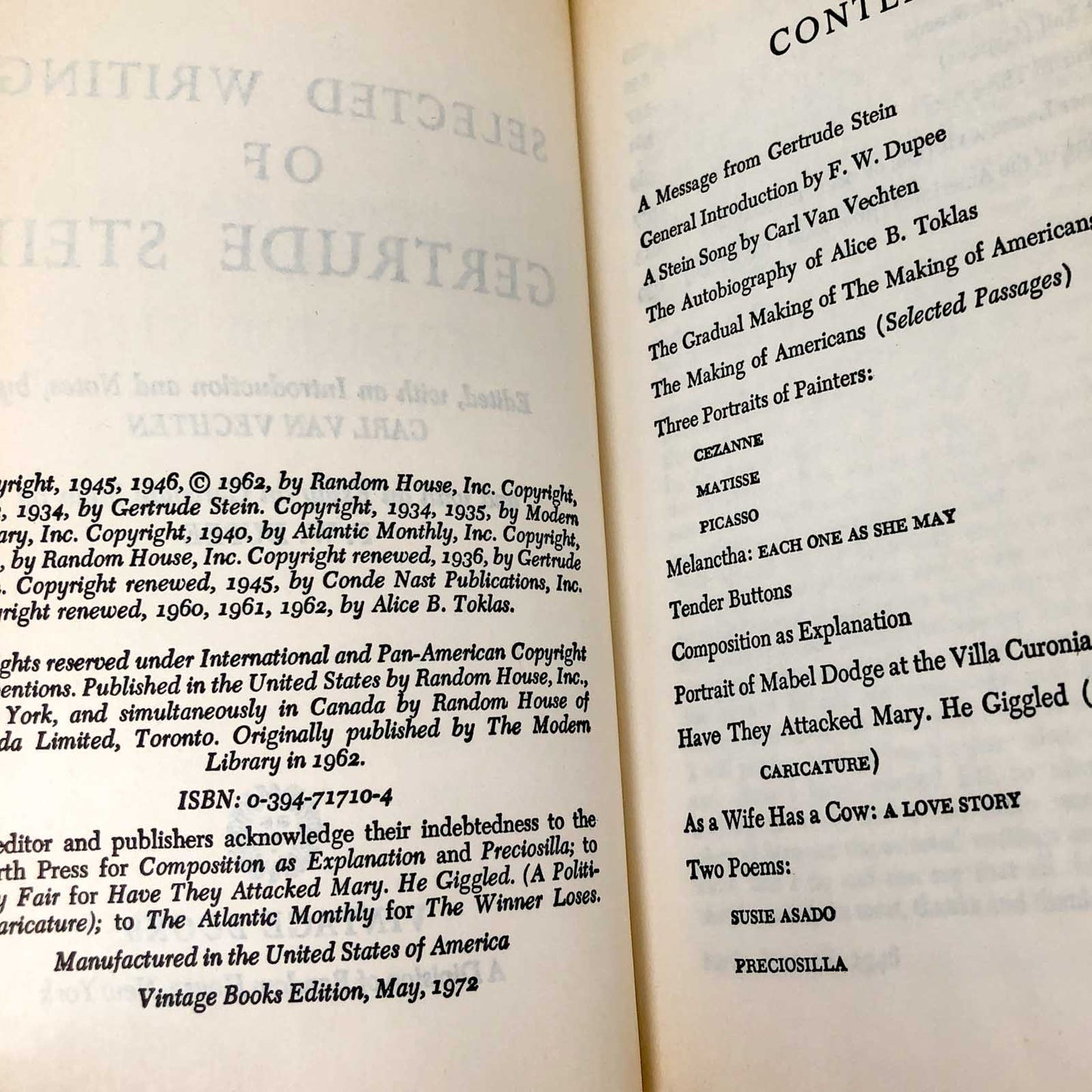 Selected Writings of Gertrude Stein [1972 TRADE PAPERBACK]