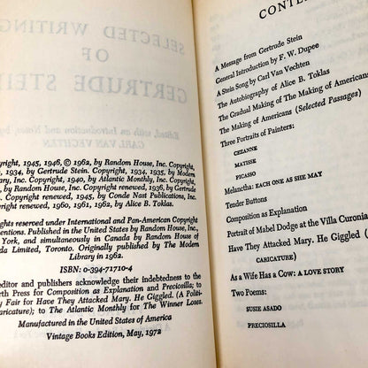 Selected Writings of Gertrude Stein [1972 TRADE PAPERBACK]