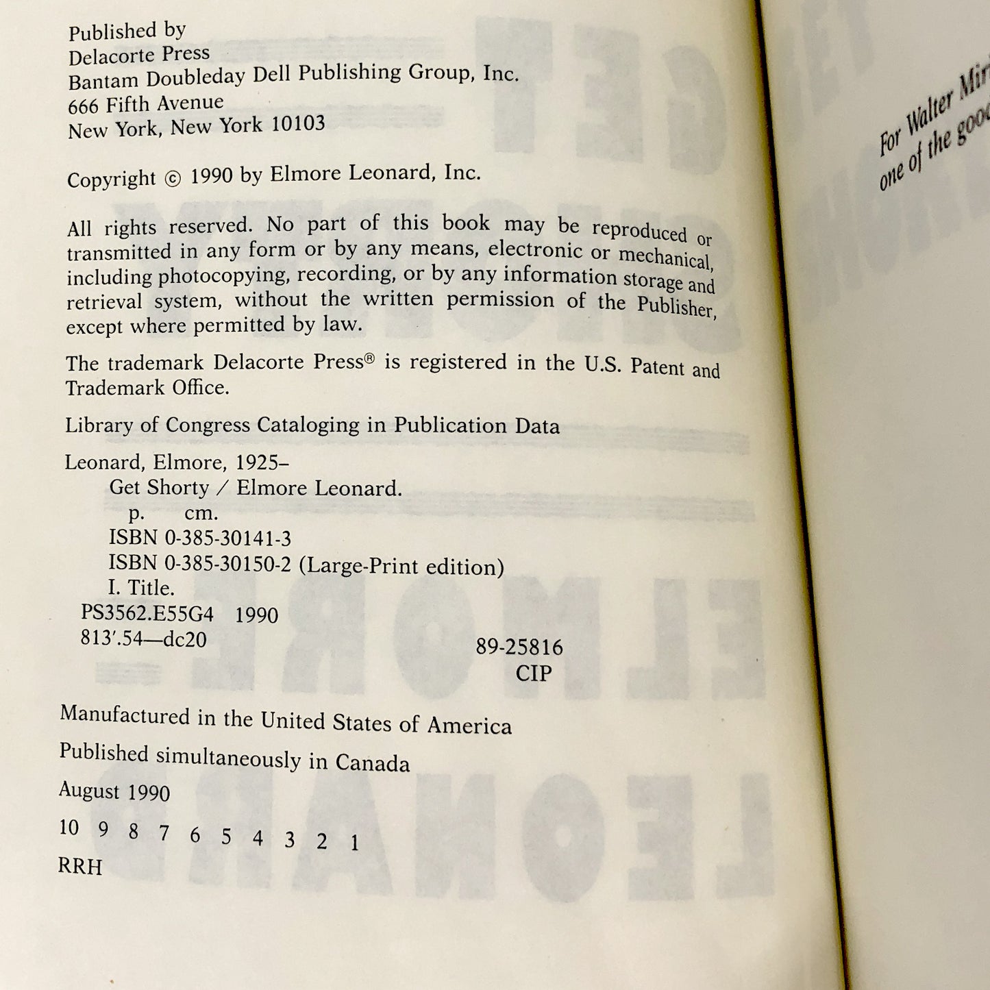 Get Shorty by Elmore Leonard [FIRST EDITION • FIRST PRINTING] 1990