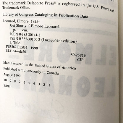 Get Shorty by Elmore Leonard SIGNED! [FIRST EDITION / FIRST PRINTING]