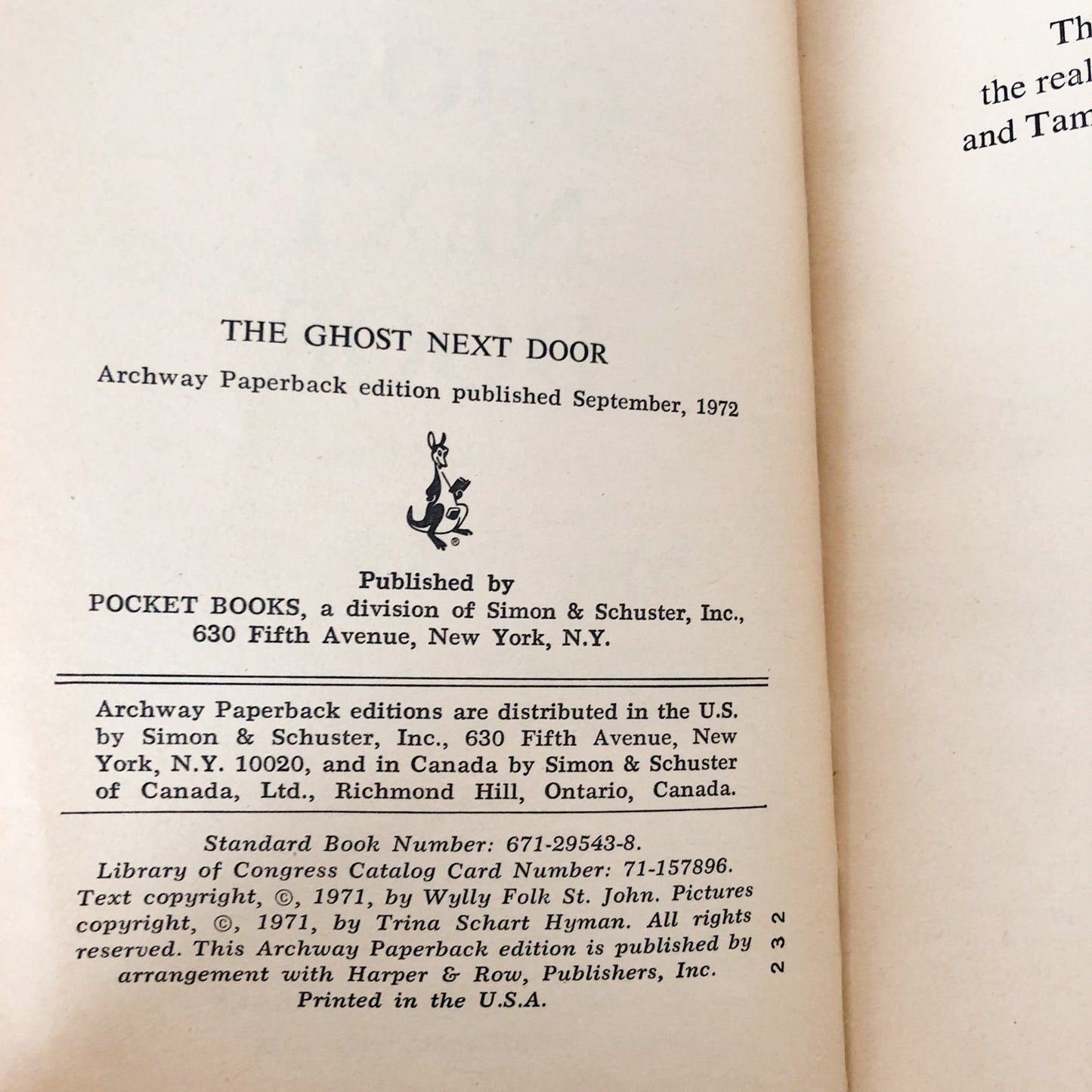 The Ghost Next Door by Wylly Folk St. John [FIRST PAPERBACK PRINTING] 1972 • Archway