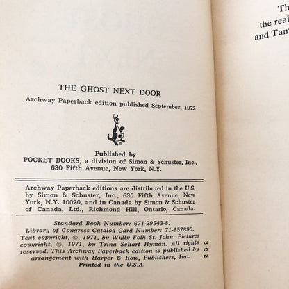 The Ghost Next Door by Wylly Folk St. John [FIRST PAPERBACK PRINTING] 1972 • Archway