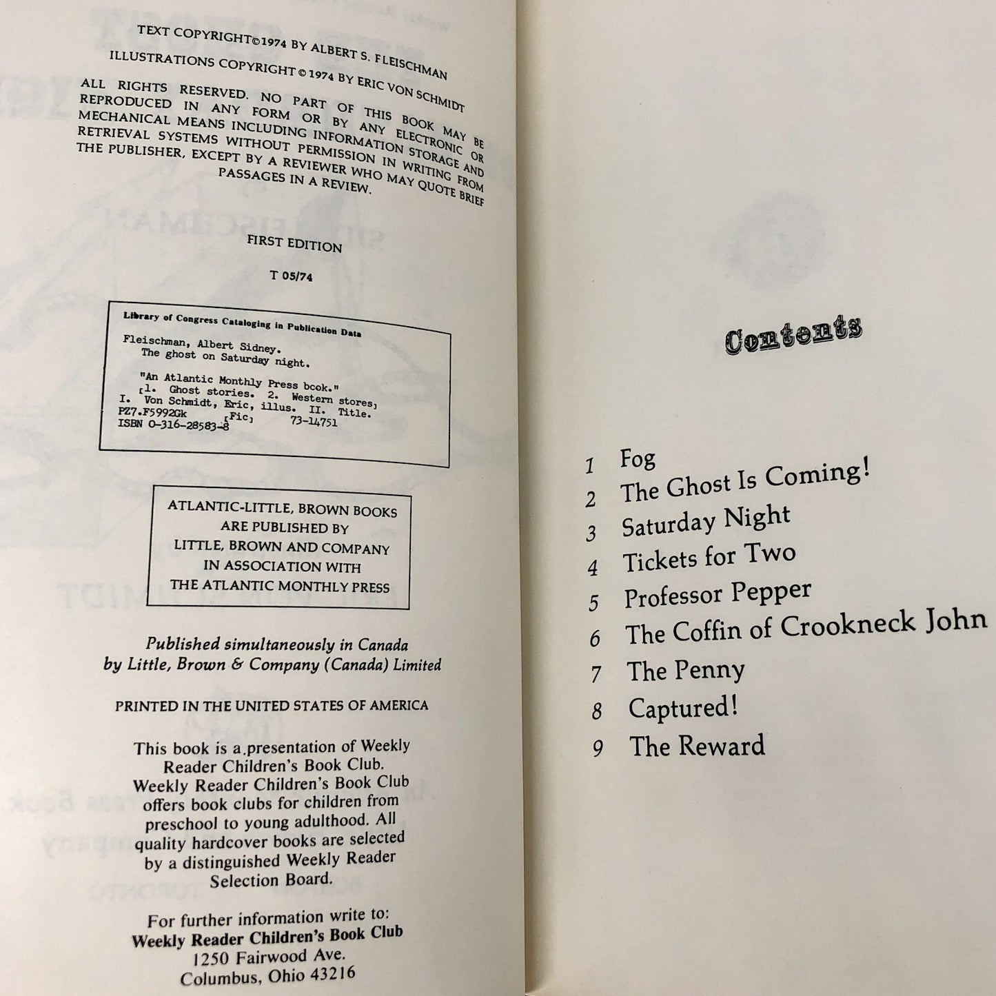 The Ghost on Saturday Night by Sid Fleischman & Eric Von Schmidt [1974 HARDCOVER]