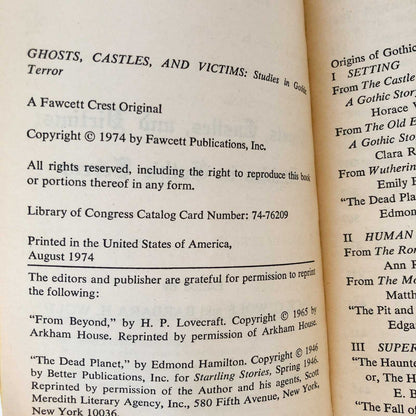 Ghosts, Castles and Victims: Tales of Gothic Horror edited by Jack & Barbara Wolf [1974 PAPERBACK]
