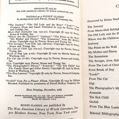 Gigi & Selected Writings by Colette [1963 PAPERBACK]