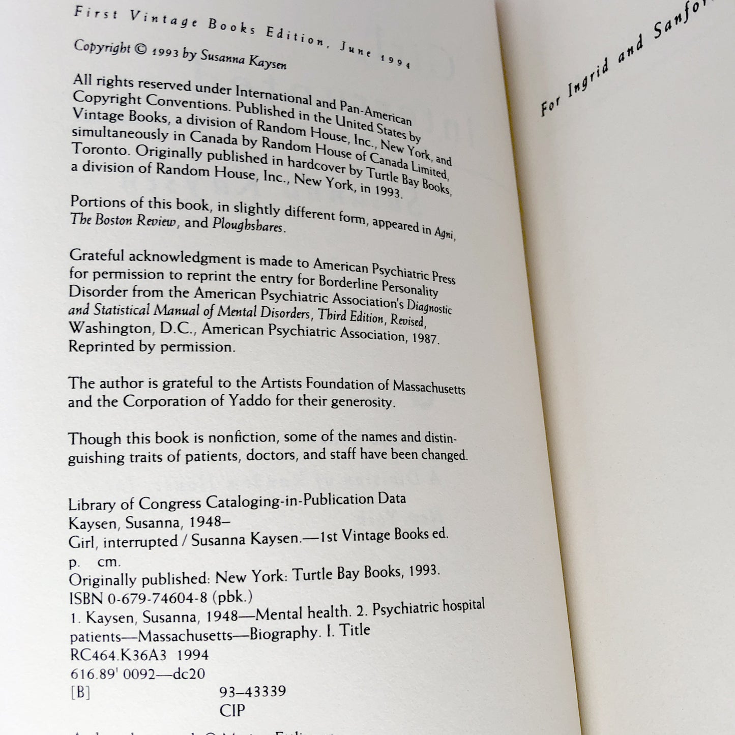 Girl Interrupted by Susanna Kaysen [TRADE PAPERBACK / 1999]