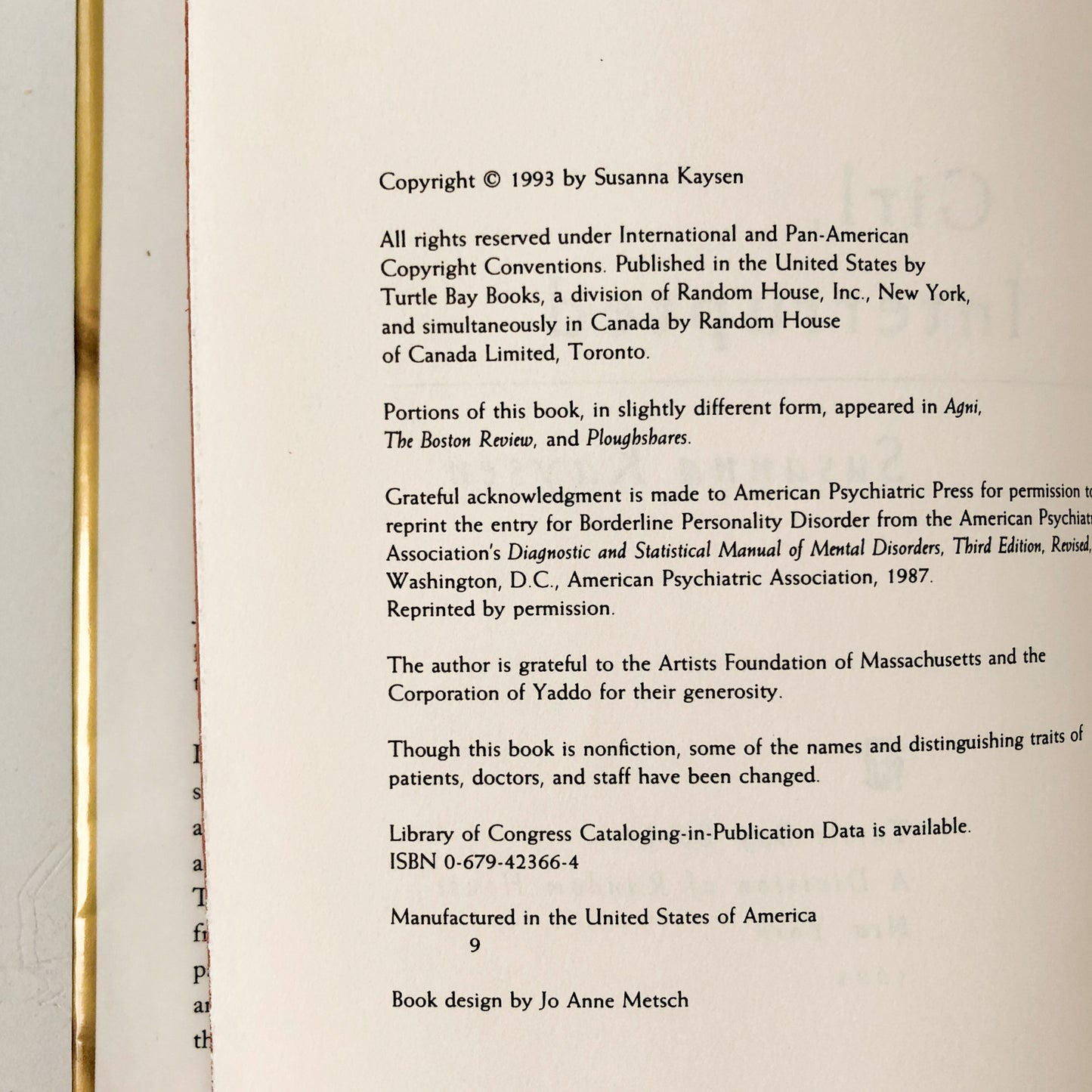 Girl Interrupted by Susanna Kaysen [FIRST EDITION]