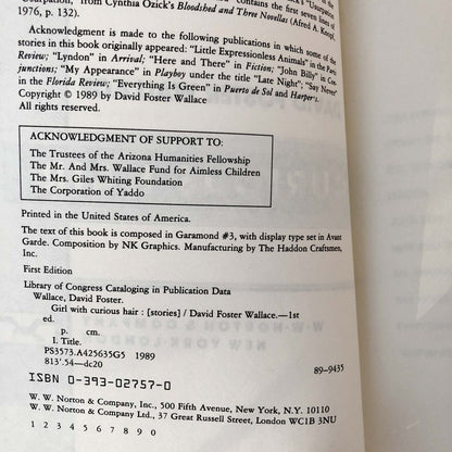 Girl With Curious Hair by David Foster Wallace [FIRST EDITION / FIRST PRINTING] 1989