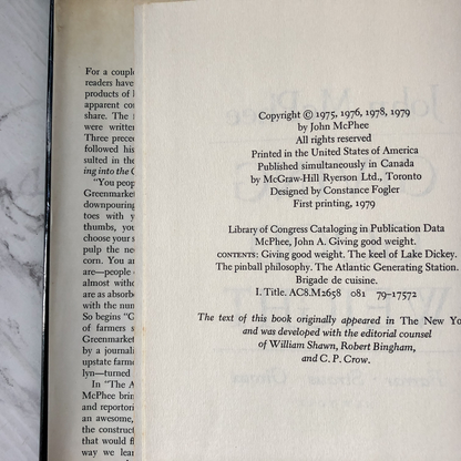 Giving Good Weight by John McPhee [FIRST EDITION / FIRST PRINTING] - Bookshop Apocalypse