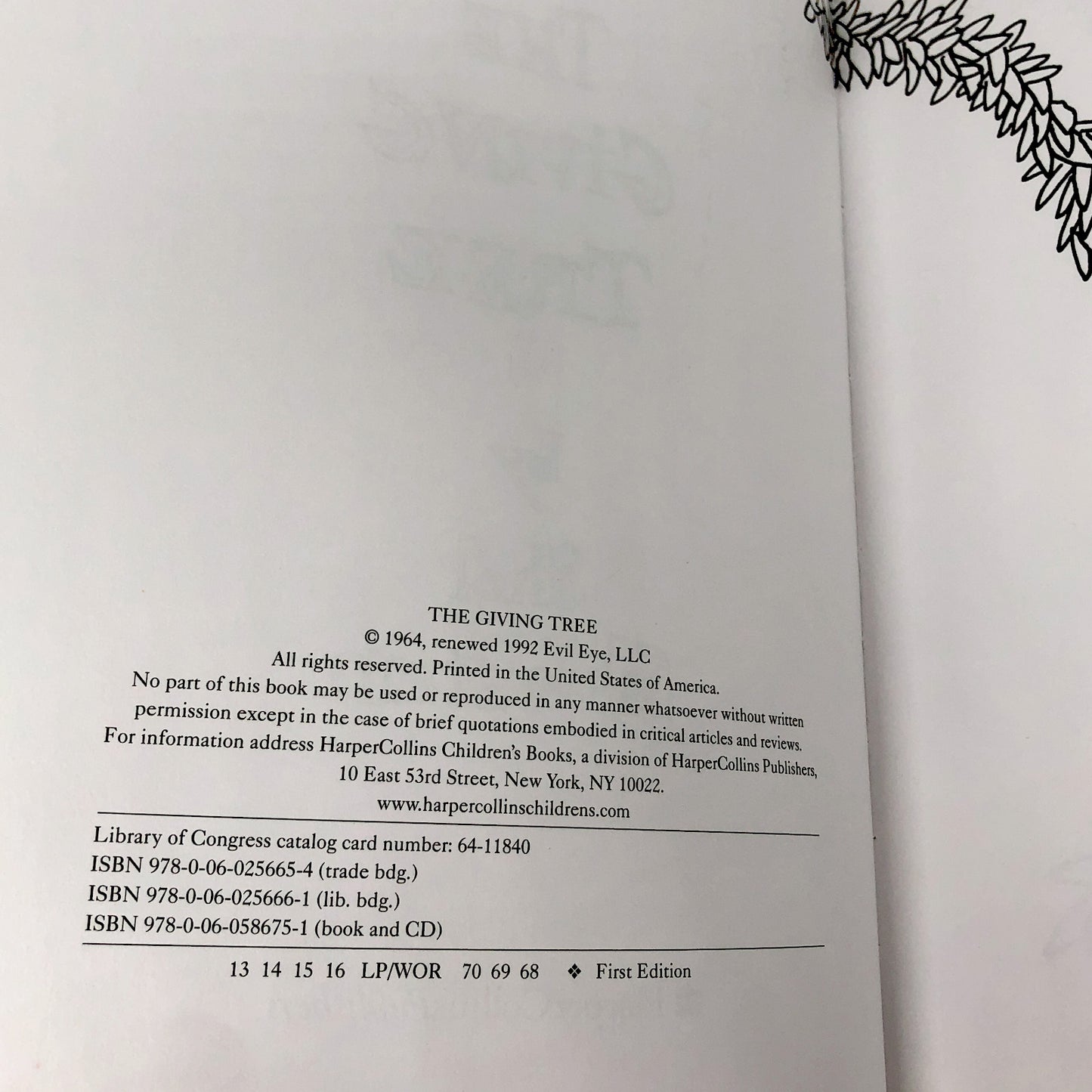 The Giving Tree by Shel Silverstein [FIRST EDITION • 68th PRINTING] • Harper Collins