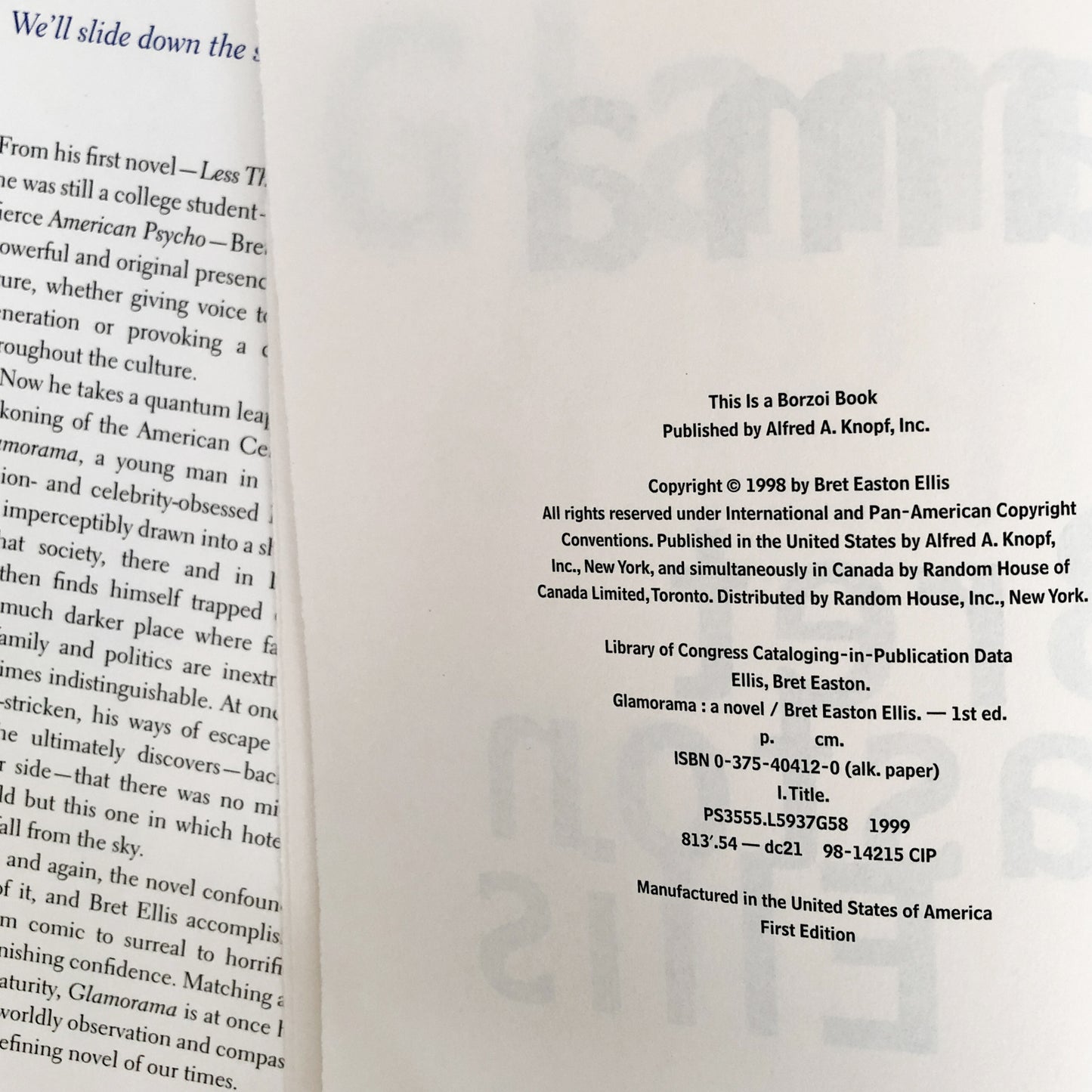 Glamorama by Bret Easton Ellis [FIRST EDITION]