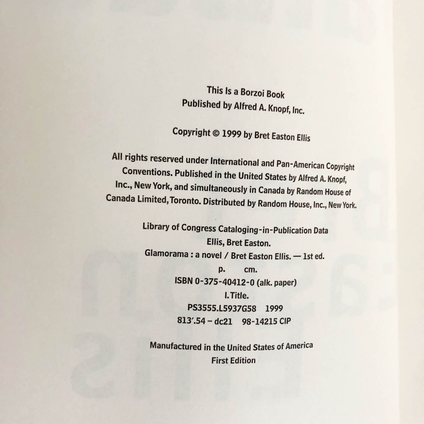 Glamorama by Bret Easton Ellis [UNCORRECTED PROOF / 1999]