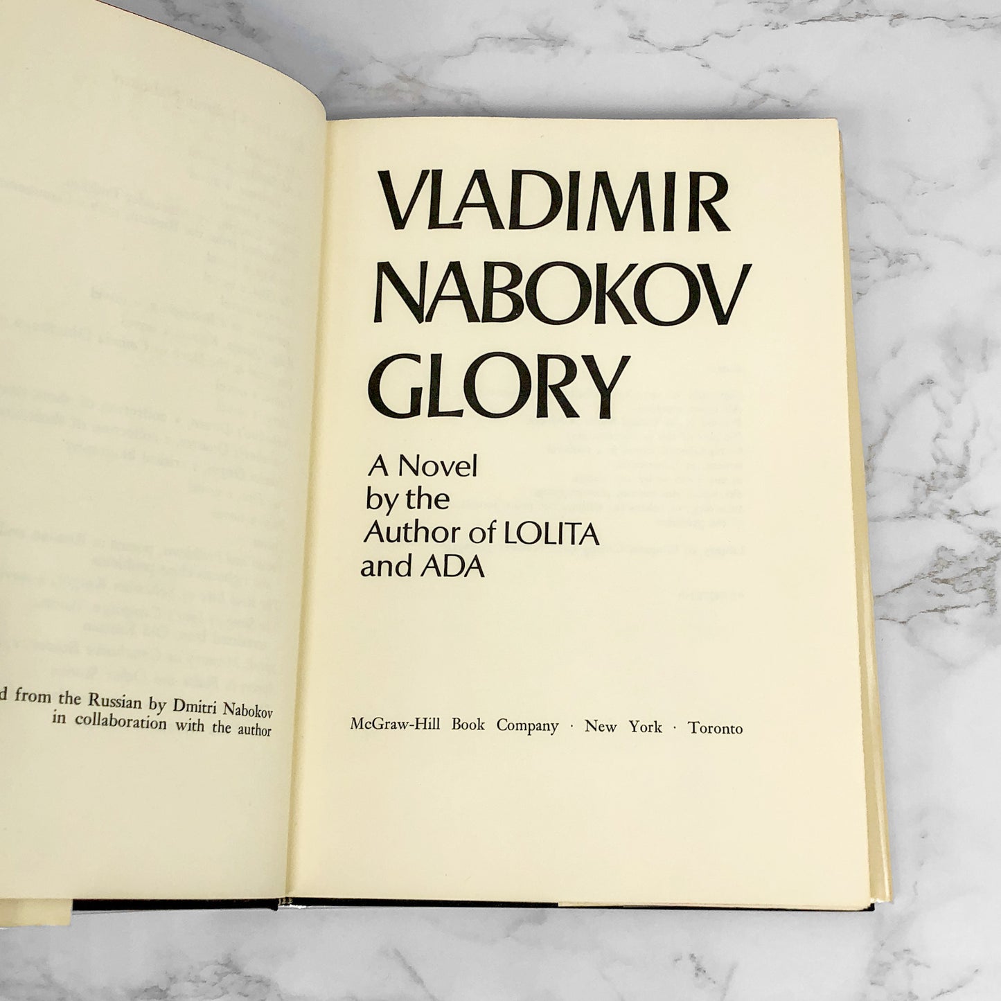 Glory by Vladimir Nabokov [FIRST BOOK CLUB EDITION] 1971