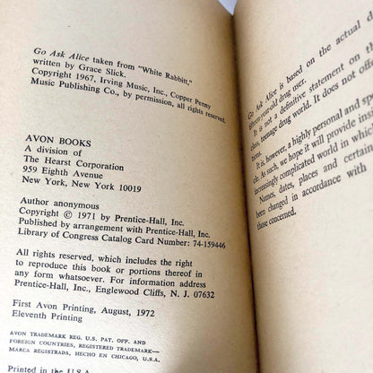 Go Ask Alice by Anonymous [FIRST PAPERBACK EDITION / 1972]