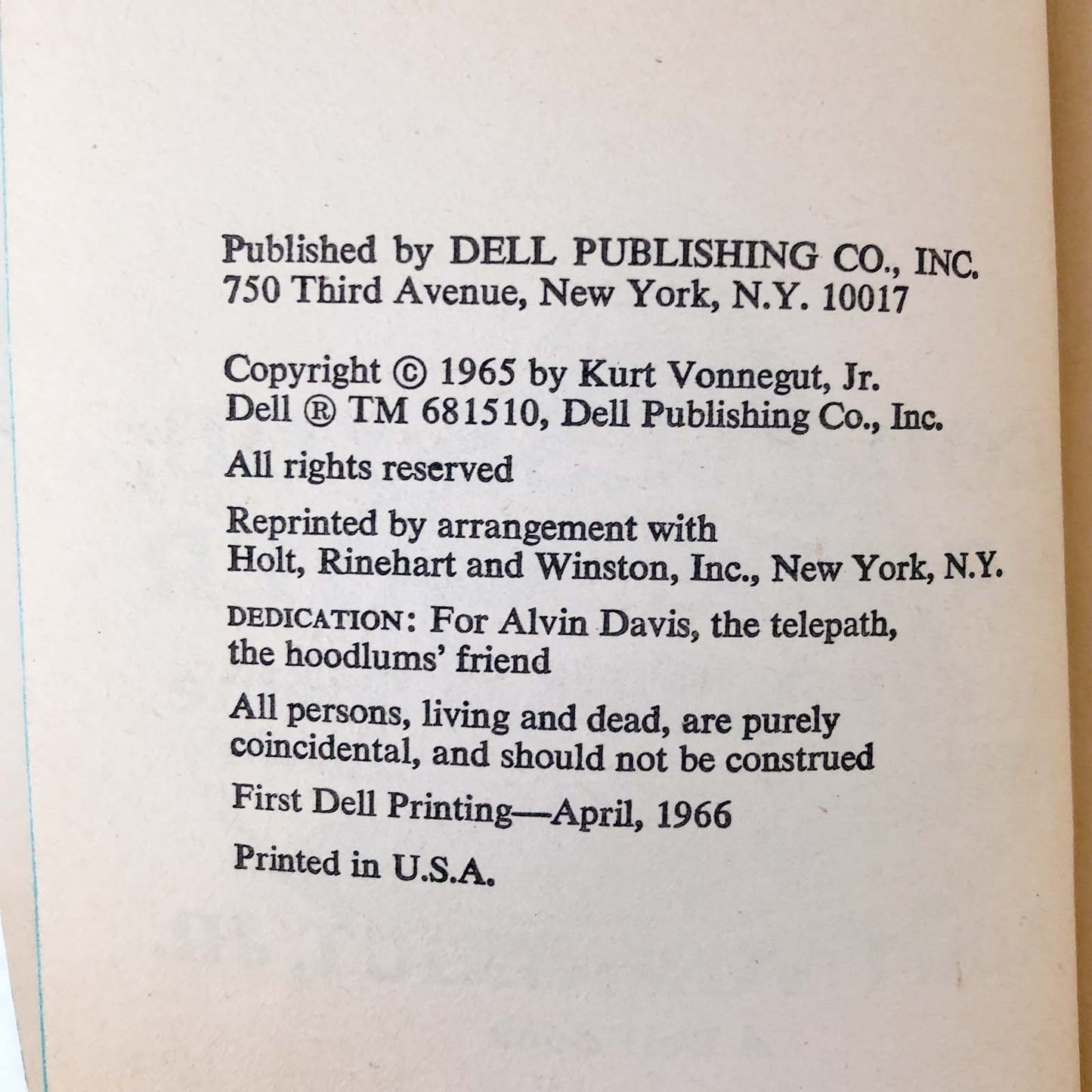 God Bless You, Mr. Rosewater by Kurt Vonnegut [FIRST PAPERBACK PRINTING] 1966