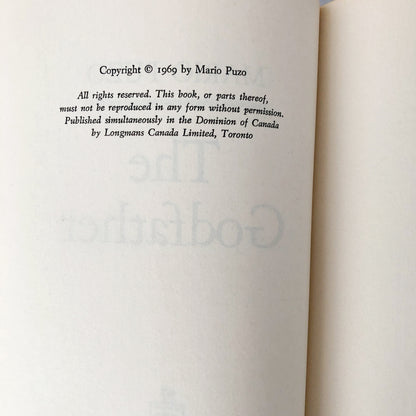 The Godfather by Mario Puzo [FIRST BOOK CLUB EDITION / 1969]
