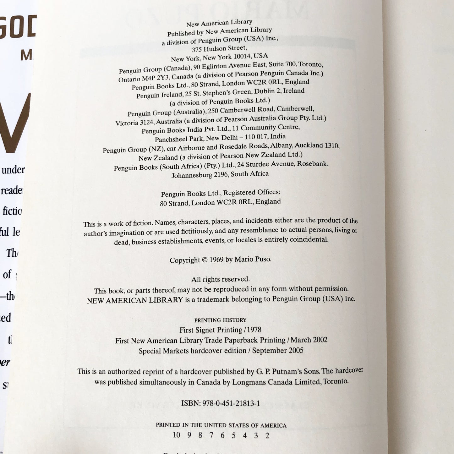 The Godfather by Mario Puzo [2005 HARDCOVER]