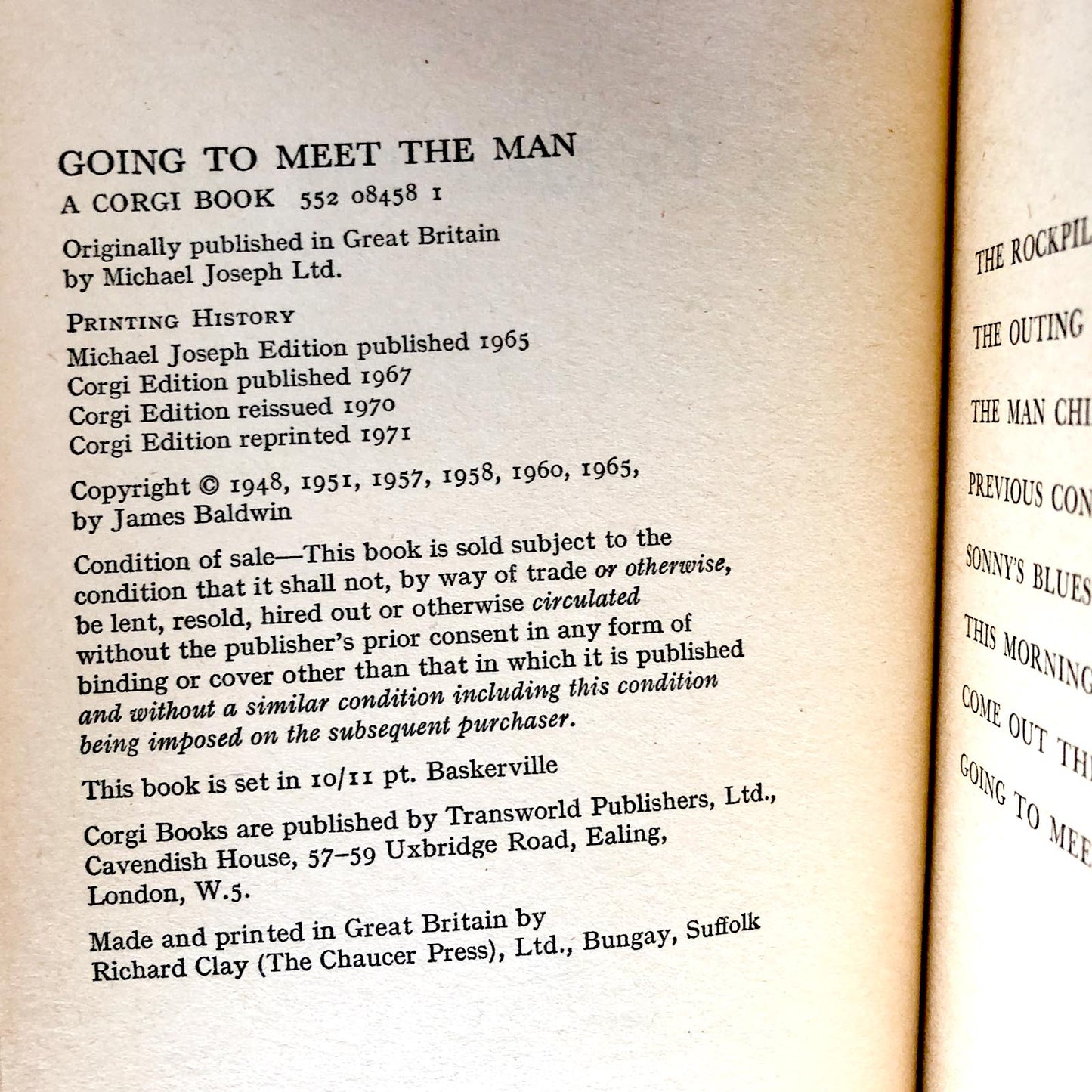 Going to Meet the Man by James Baldwin [1971 U.K. CORGI PAPERBACK]