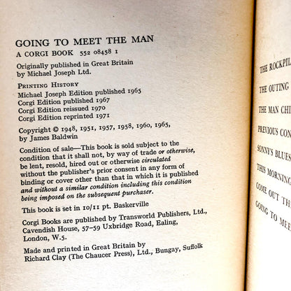 Going to Meet the Man by James Baldwin [1971 U.K. CORGI PAPERBACK]
