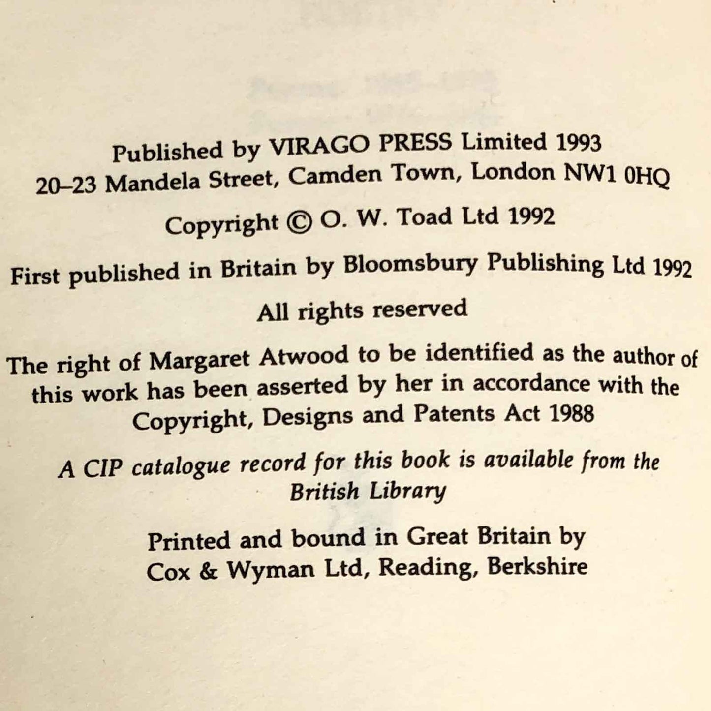 Good Bones by Margaret Atwood [U.K. TRADE PAPERBACK] 1993