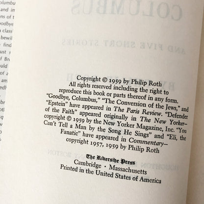 Goodbye Columbus & Five Short Stories by Philip Roth [FIRST BOOK CLUB EDITION / 1959]