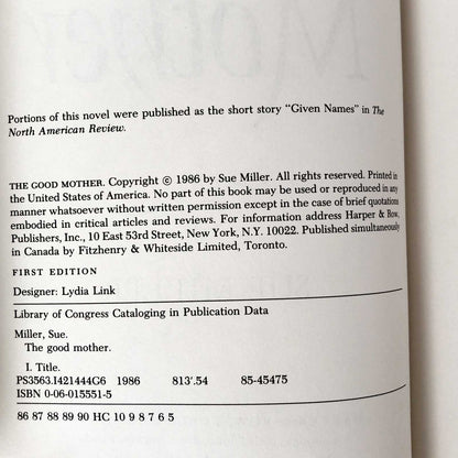 The Good Mother by Sue Miller [FIRST EDITION] 1986