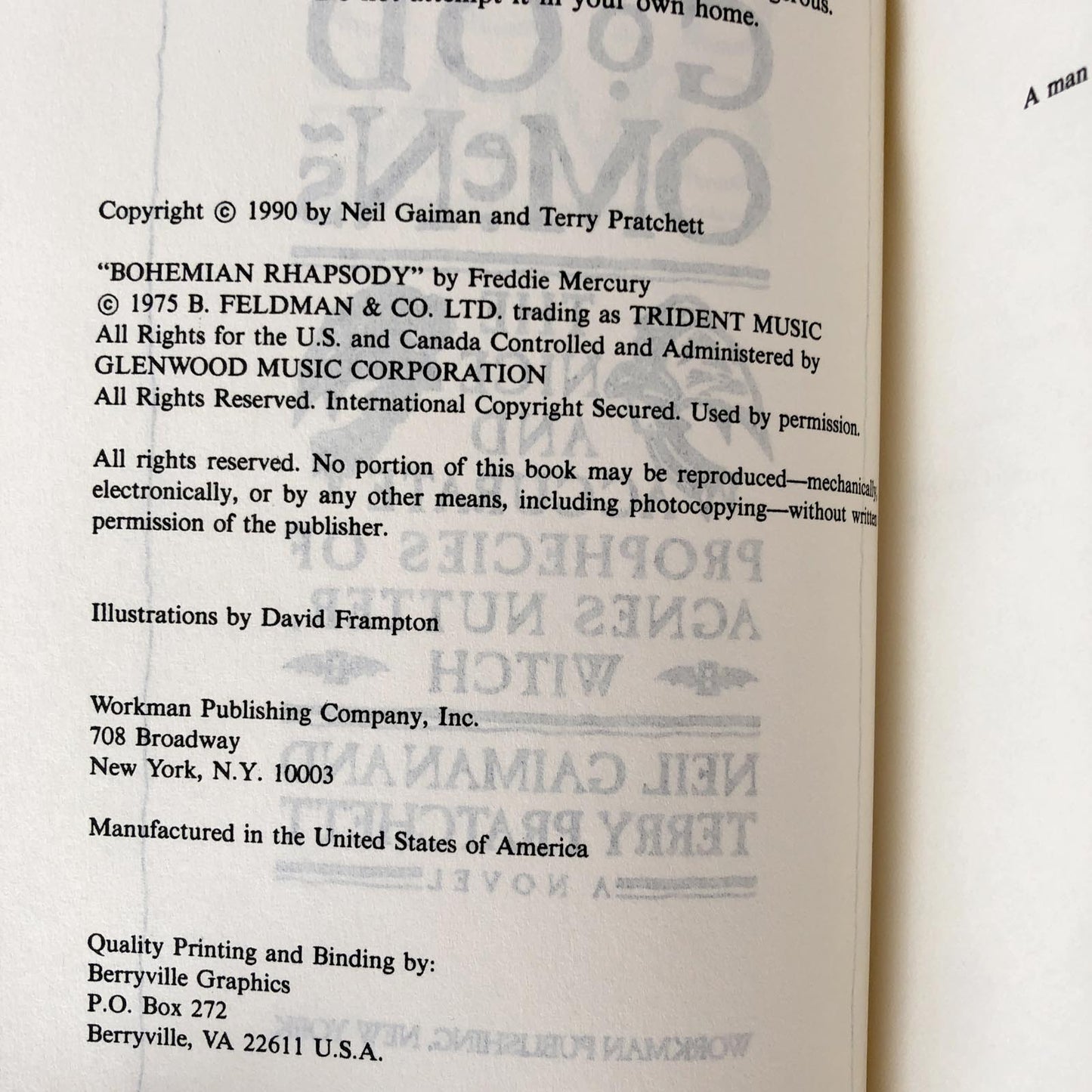 Good Omens: The Nice and Accurate Prophecies of Agnes Nutter Witch by Terry Pratchett & Neil Gaiman [FIRST BOOK CLUB EDITION / 1990]