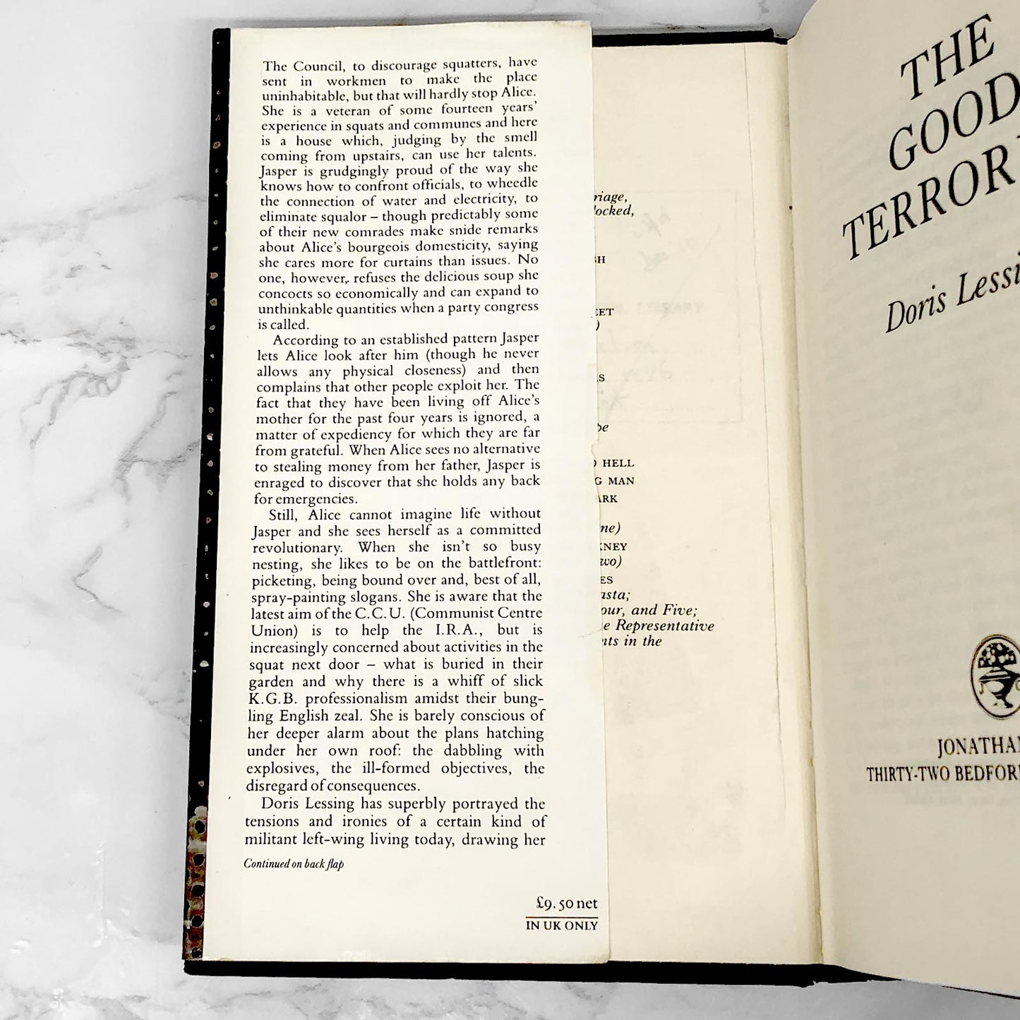The Good Terrorist by Doris Lessing [U.K. FIRST EDITION • FIRST PRINTING] 1985 • Jonathan Cape
